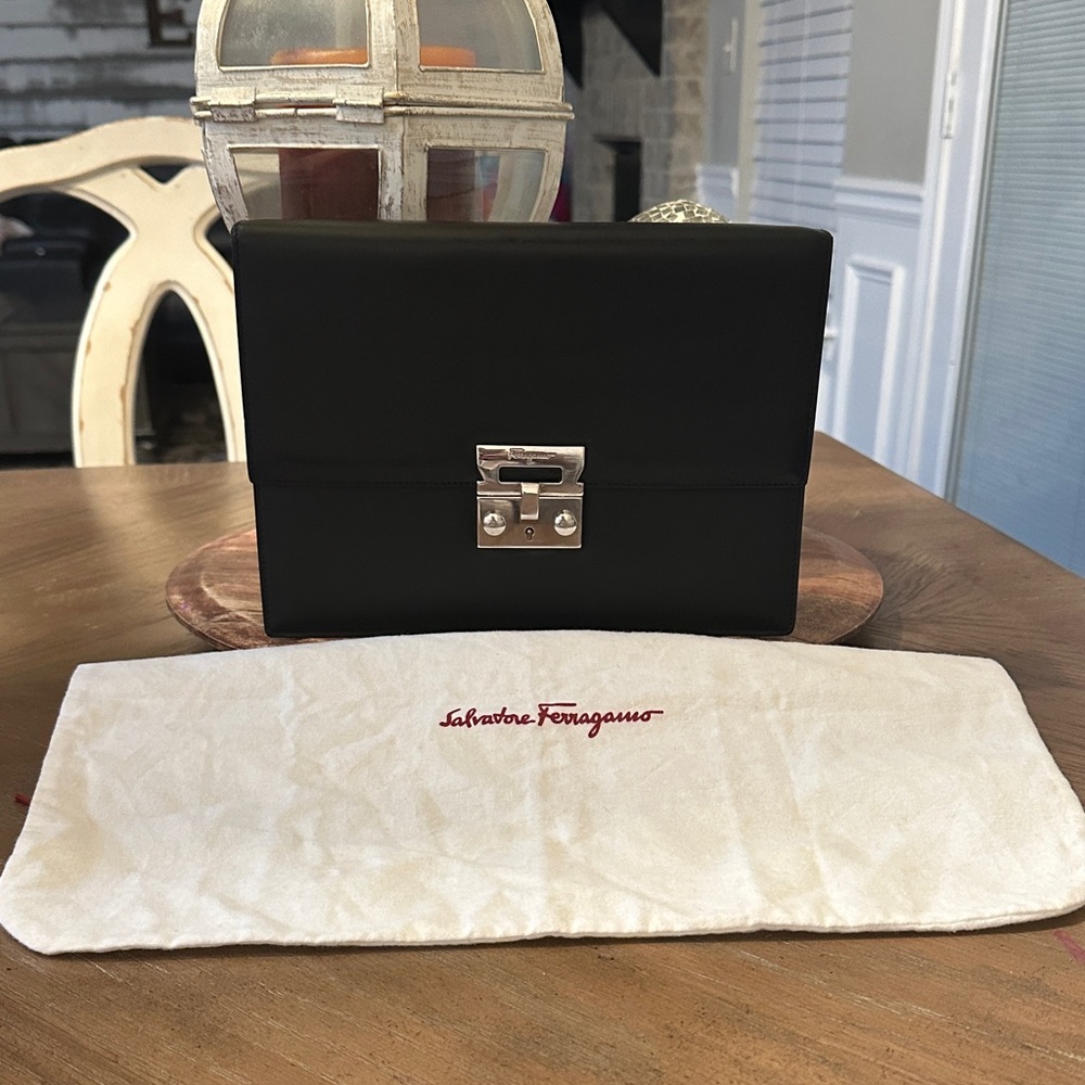 Salvatore Ferragamo Black Clutch with Silver Clasp